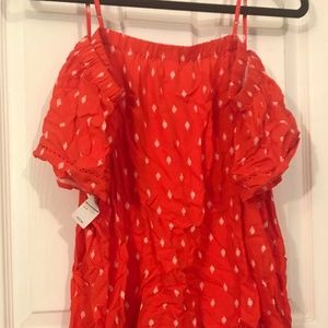 red off the shoulder shirt